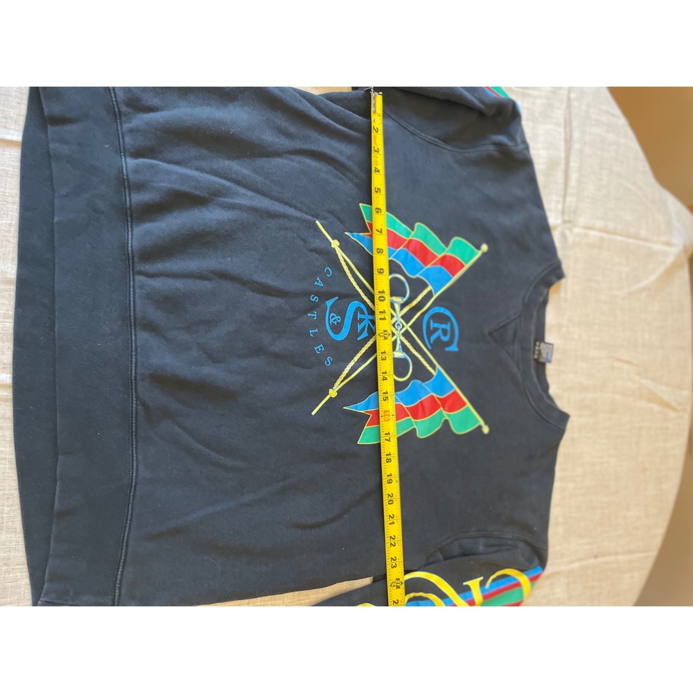 Crooks & Castles Sweatshirt XL Black Pullover Flags Striped Sleeve - Picture 5 of 10